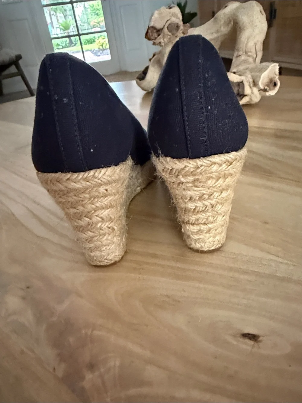 J. Crew Navy Canvas Espadrille Wedge Pumps dark navy